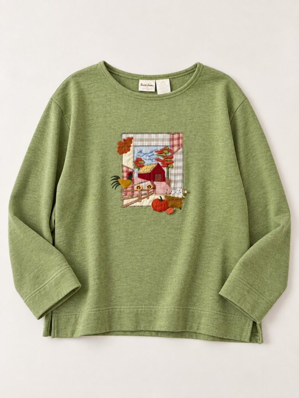 VTG BOBBIE BROOKS Green Embroidered Fall Sweater Pumpkin Harvest Cottagecore